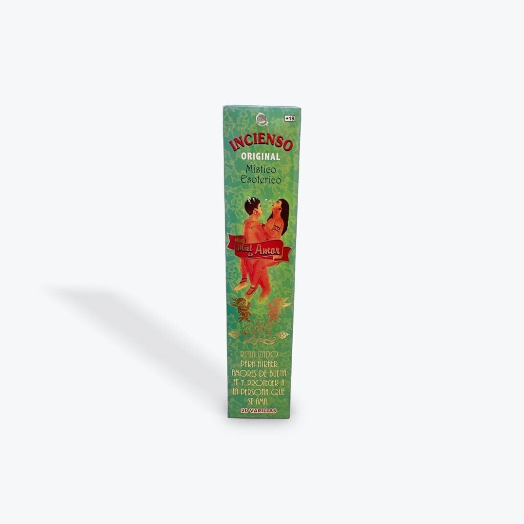 Incense packaging for Incienso Original Místico Esotérico with romantic couple illustration