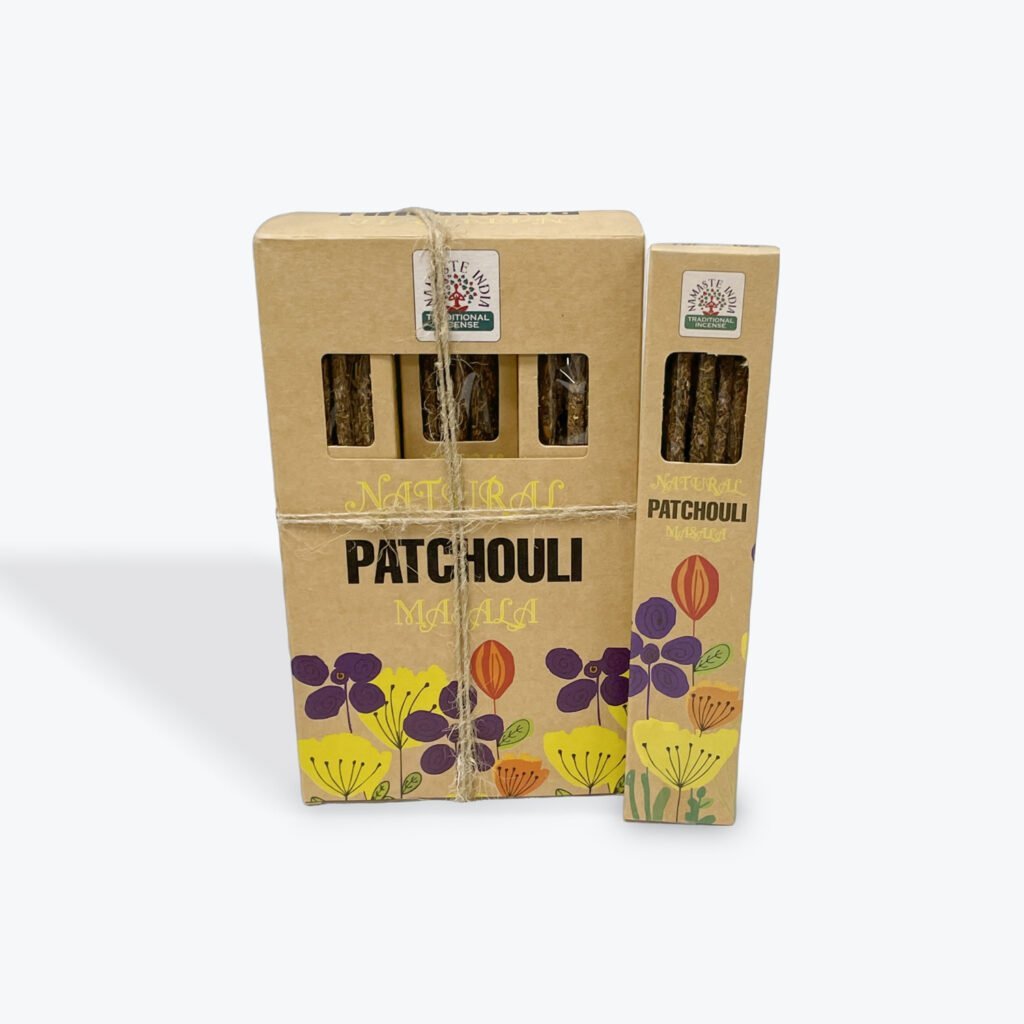 Natural Patchouli Masala incense sticks in eco-friendly packaging