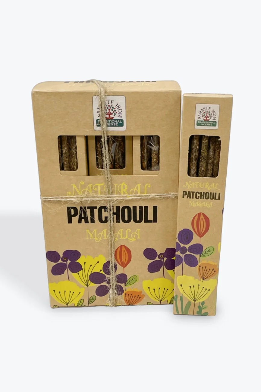 Natural Patchouli Masala incense sticks in eco-friendly packaging